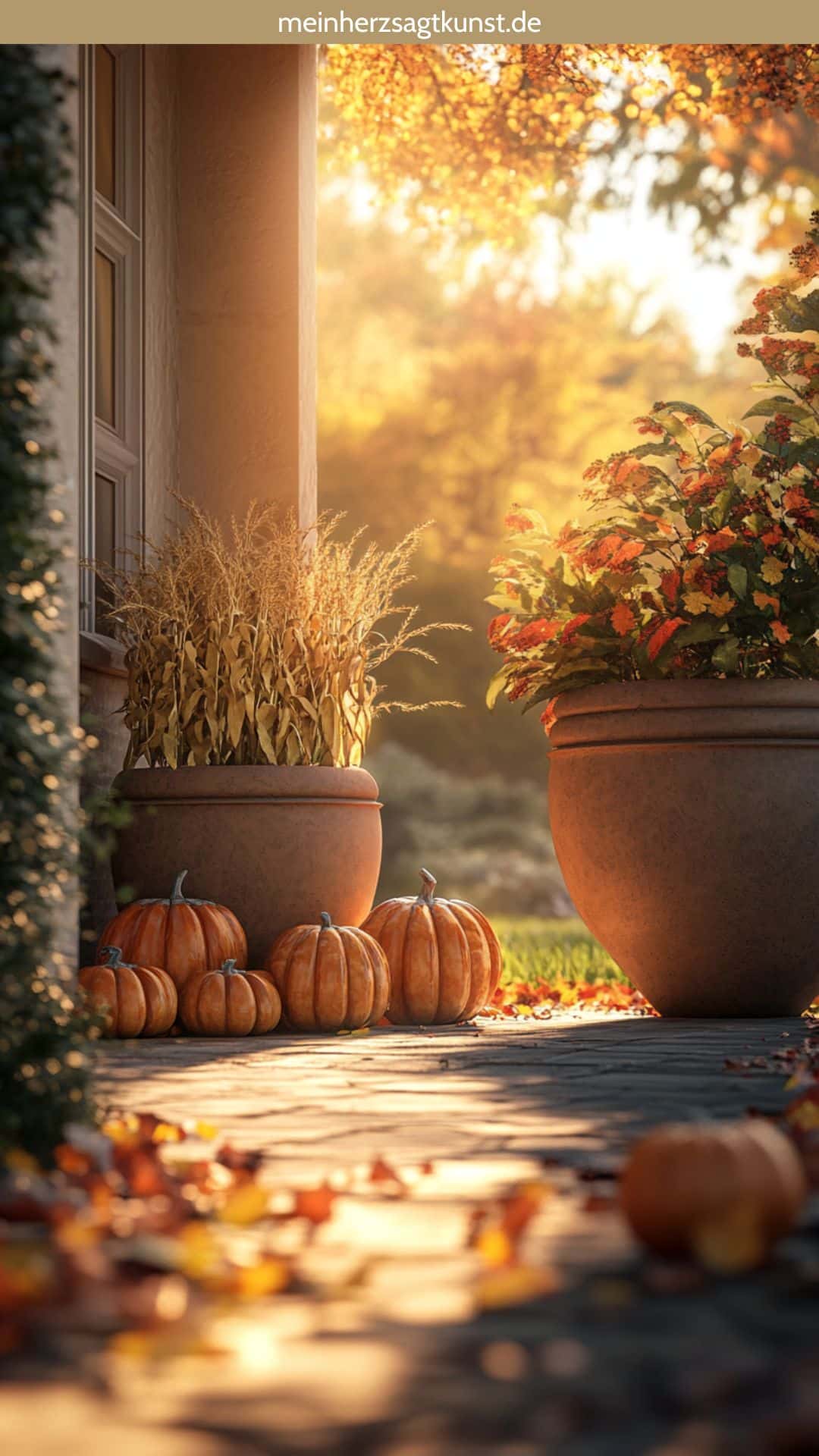 Herbstliche Pflanzkübel mit Kürbissen