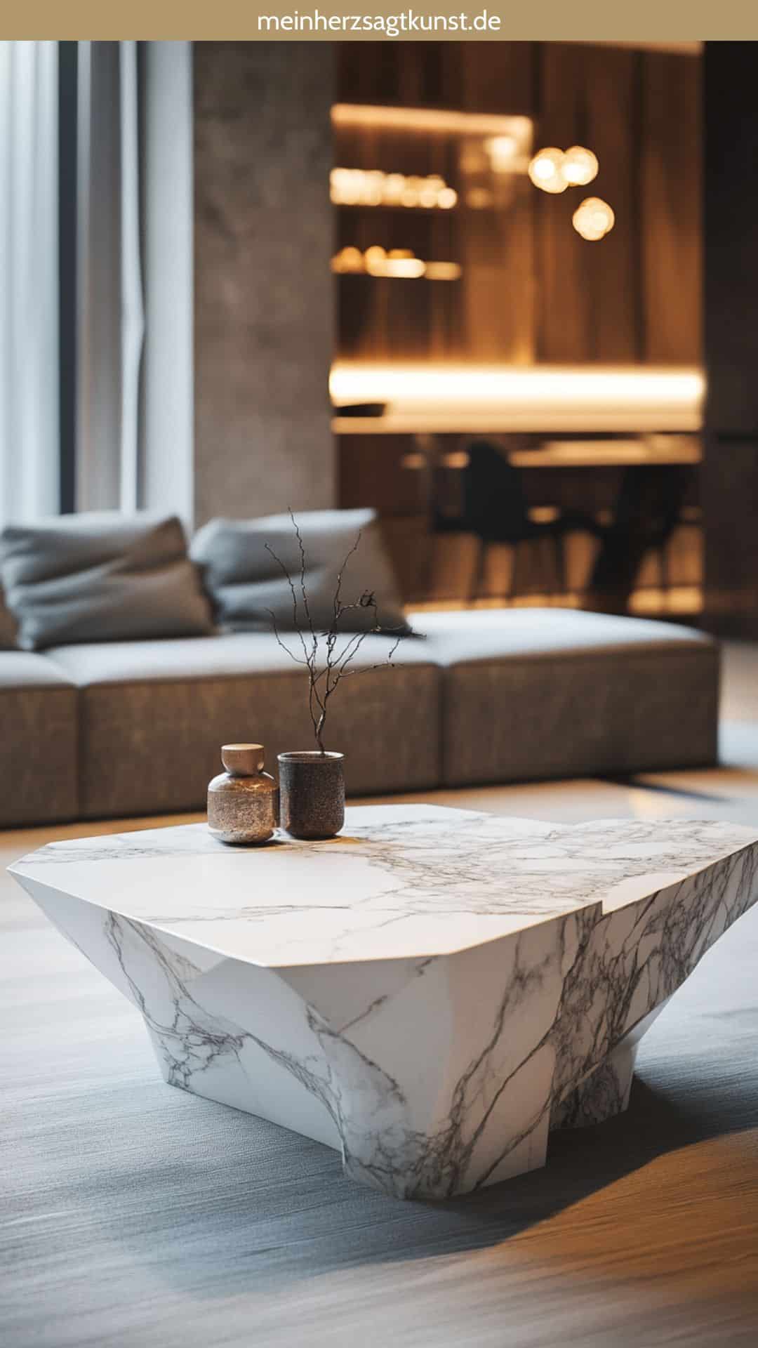 Wohnzimmer Dekoration: Asymmetrischer Couchtisch aus Marmor