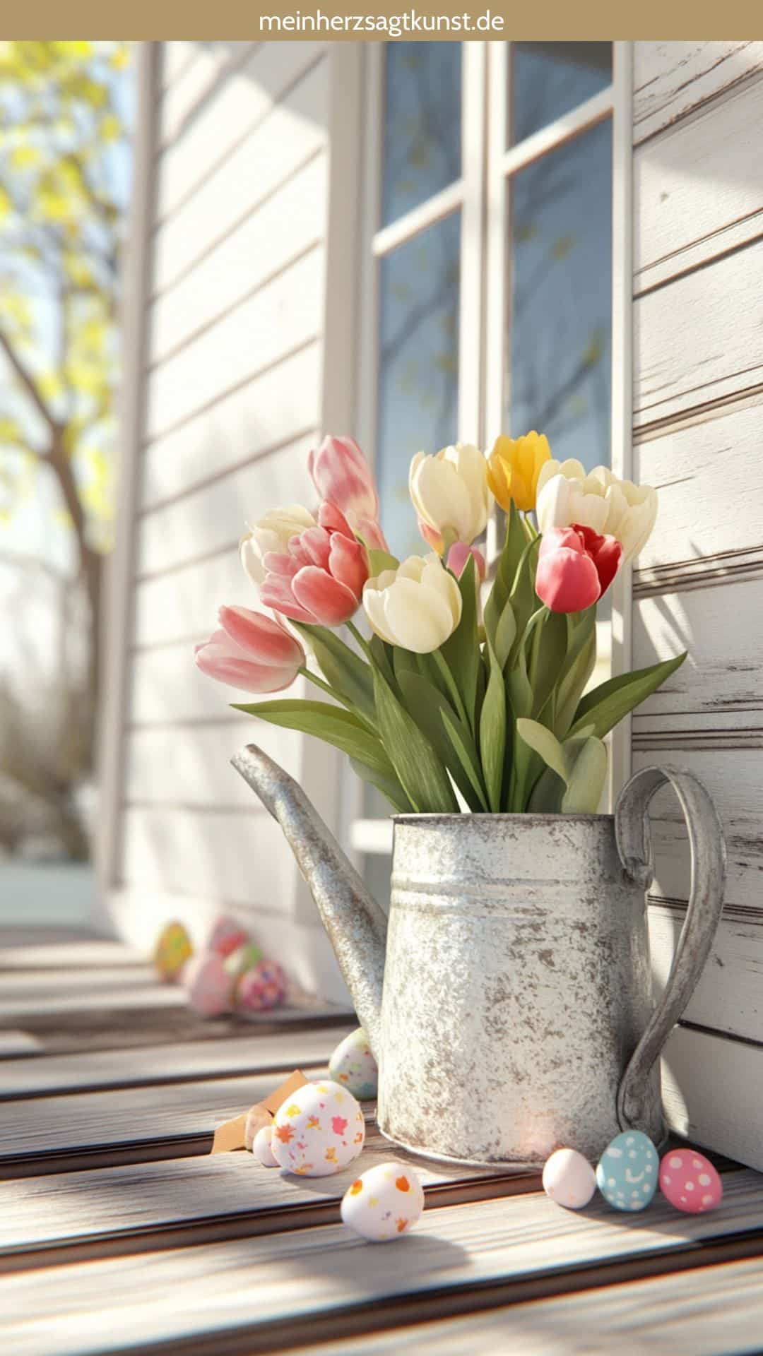 Tulpen in Gießkanne als Osterdeko